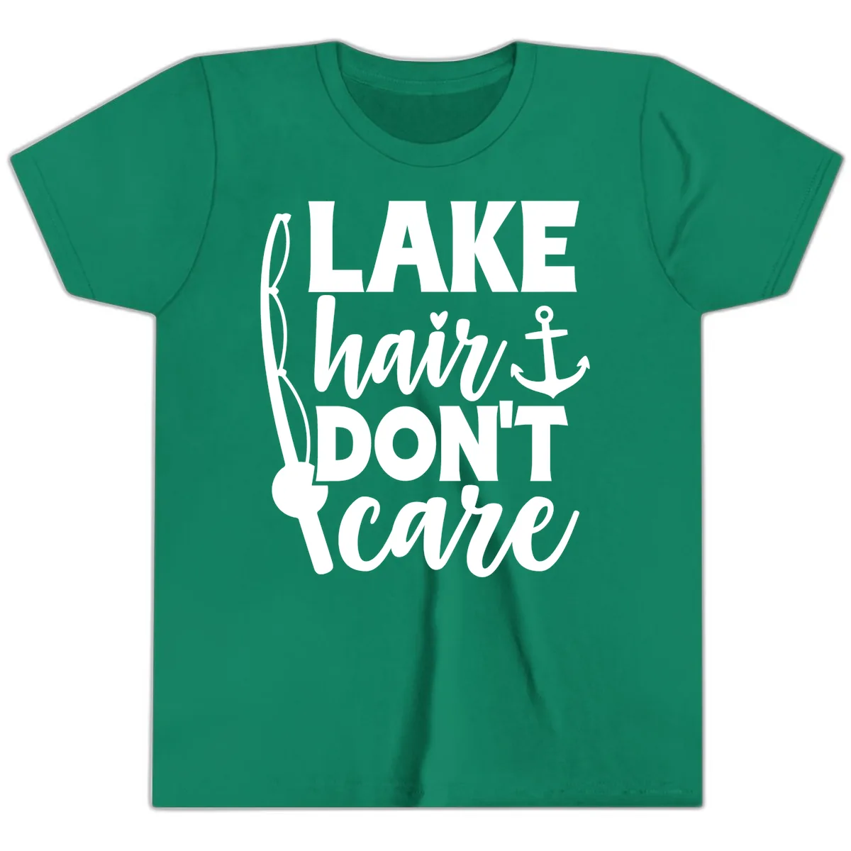 Lake Hair Don't Care Graphic Design Youth T-Shirt in Kelly
