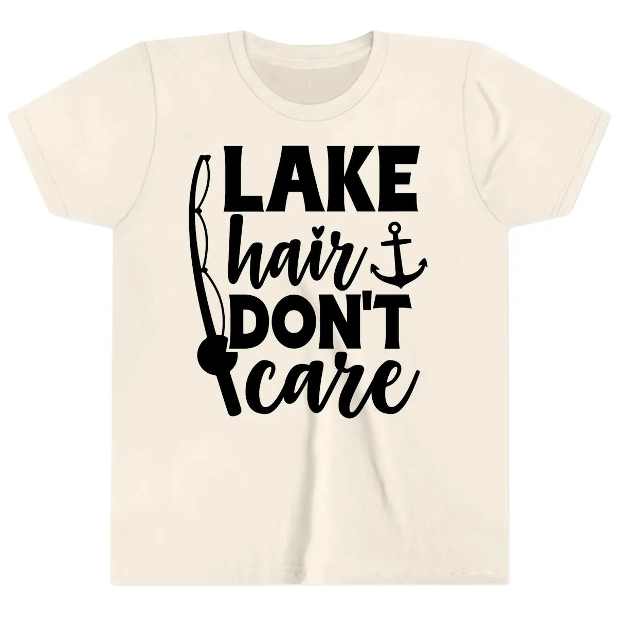 Lake Hair Don't Care Graphic Design Youth T-Shirt in Natural