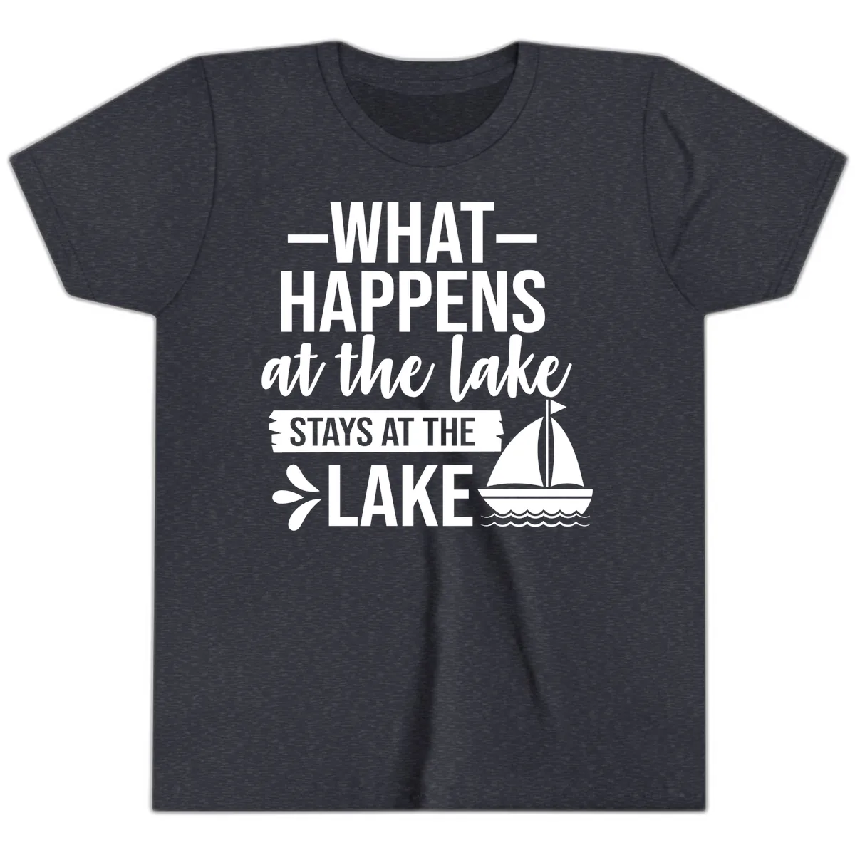 What Happens At The Lake Stays At The Lake Youth T-Shirt in Heather Navy