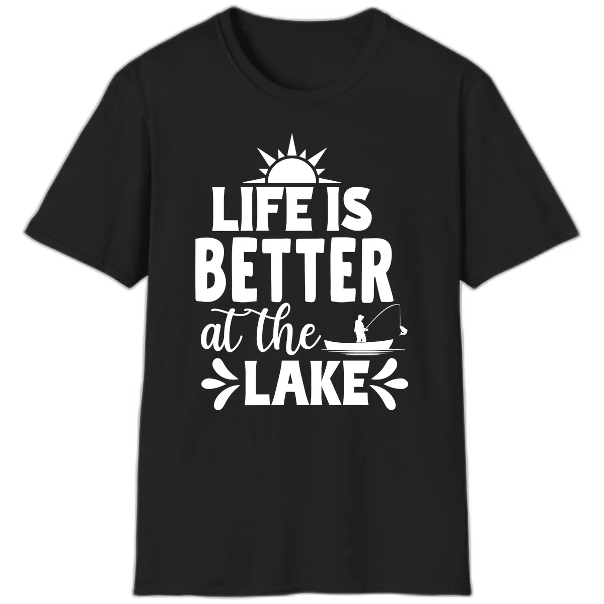 Life Is Better At The Lake Design T-Shirt in Black