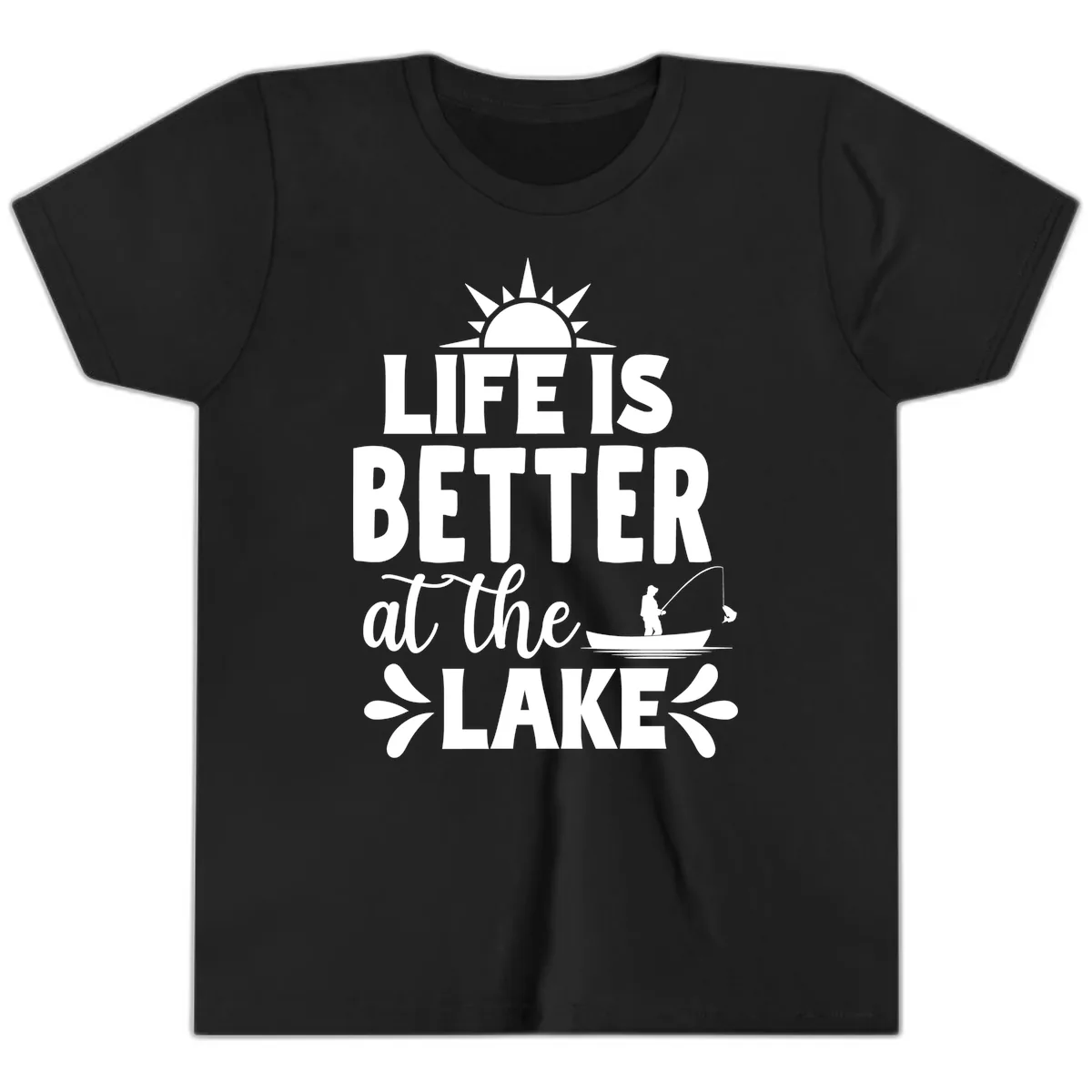 Life Is Better At The Lake Design Youth T-Shirt in Black