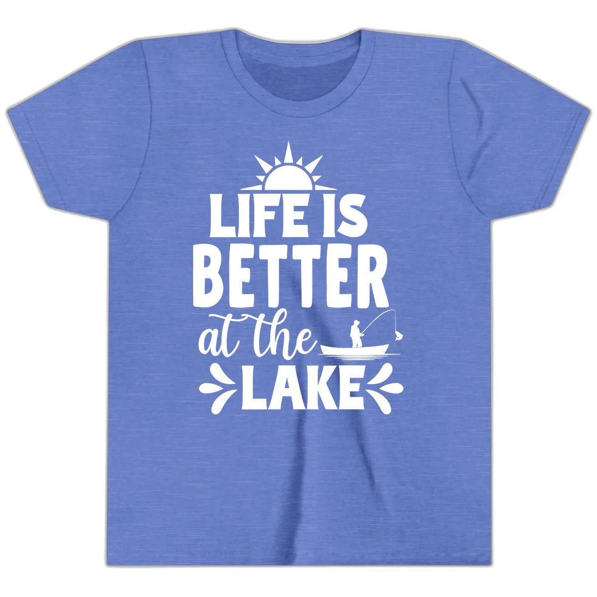 Life Is Better At The Lake Design Youth T-Shirt in Heather Columbia Blue