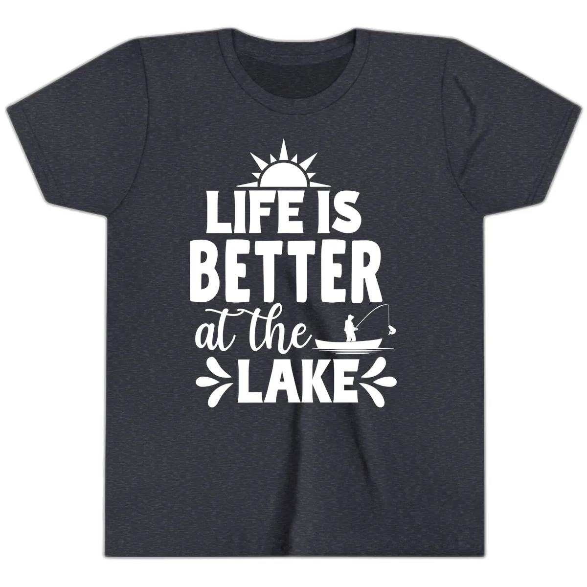 Life Is Better At The Lake Design Youth T-Shirt in Heather Navy