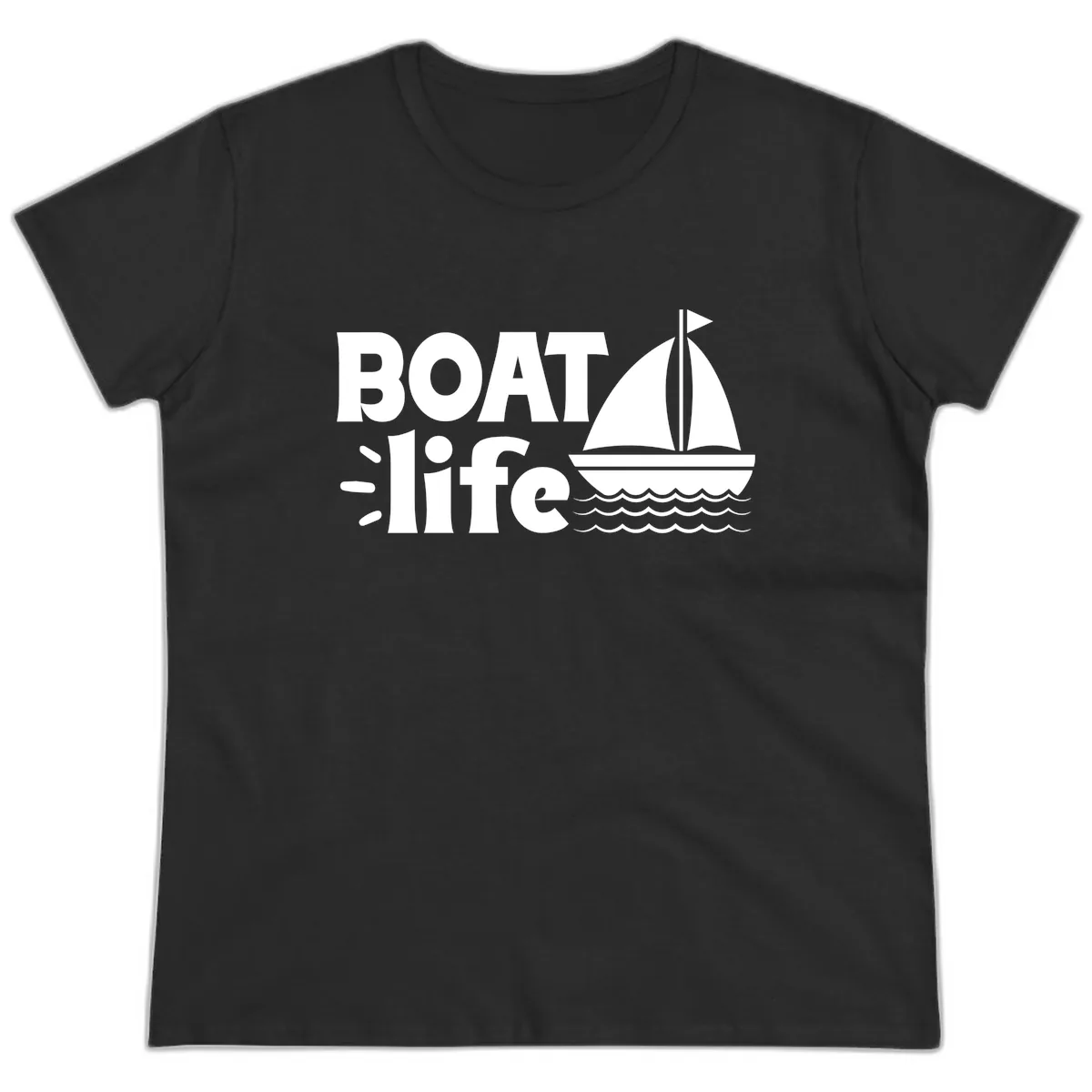 Boat Life Sailboat Design Ladies Tee in Black