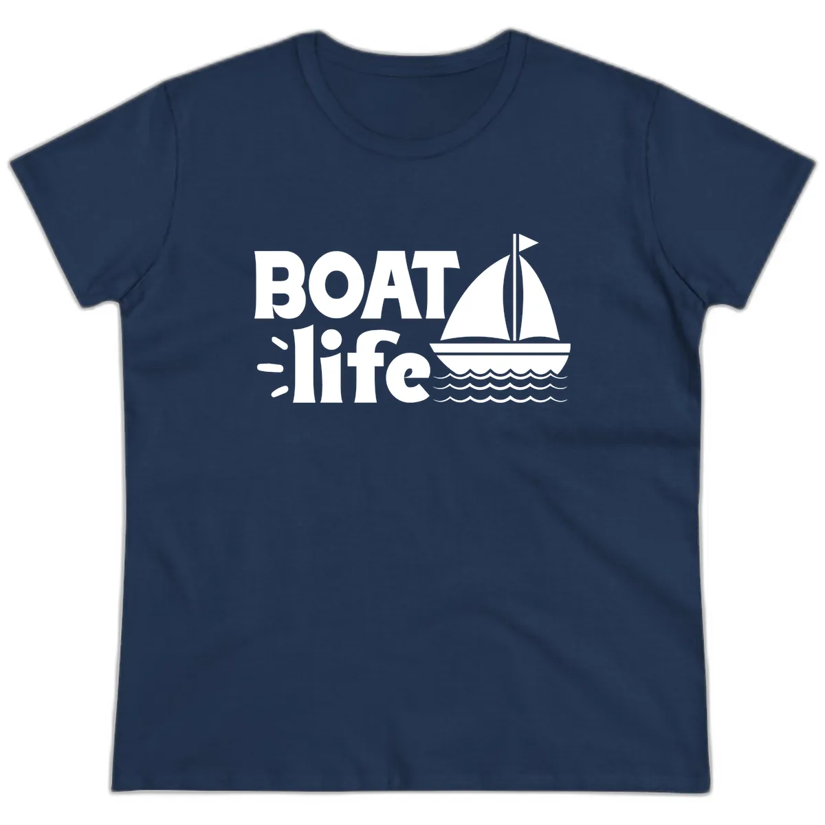 Boat Life Sailboat Design Ladies Tee in Navy