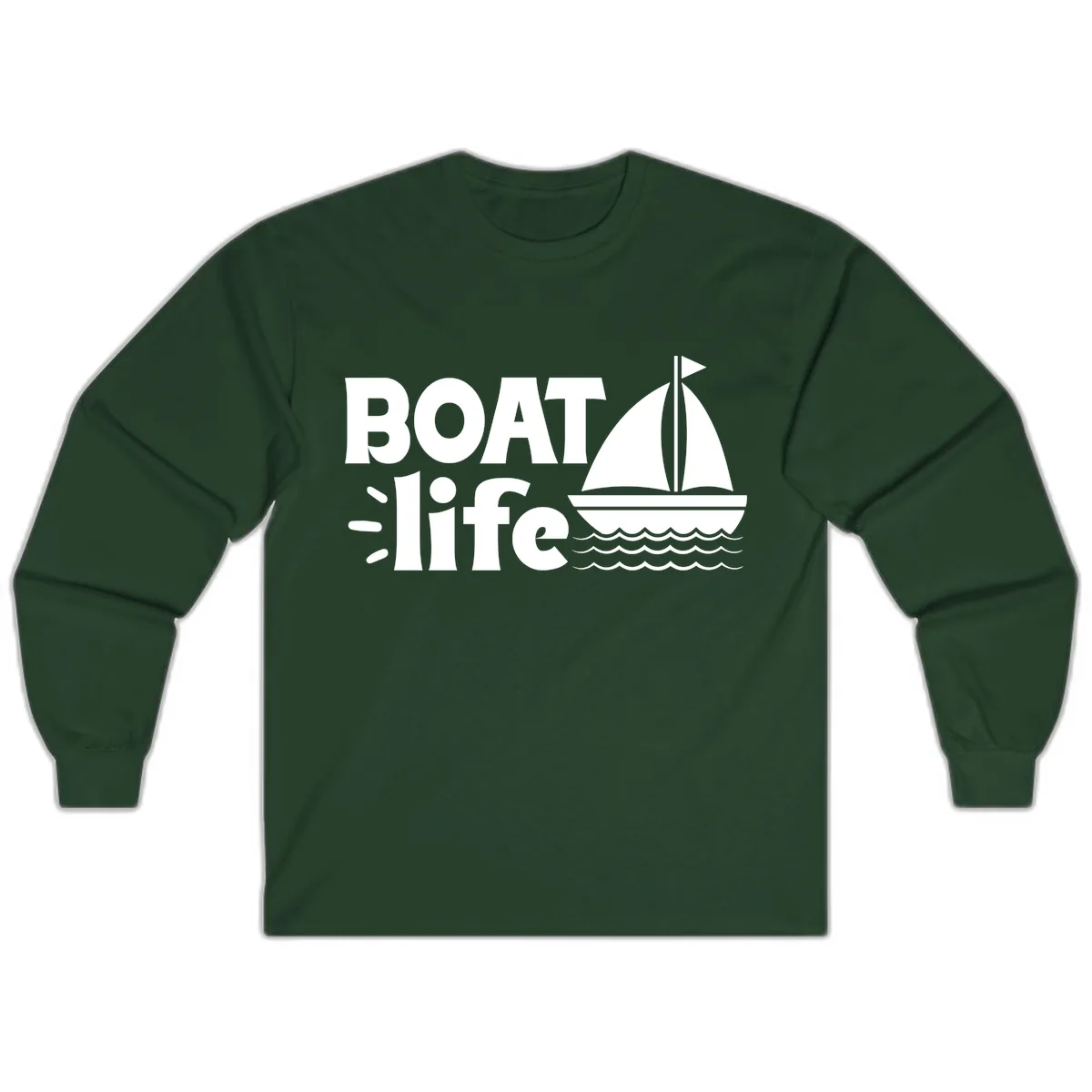 Boat Life Sailboat Design Long Sleeve in Forest Green