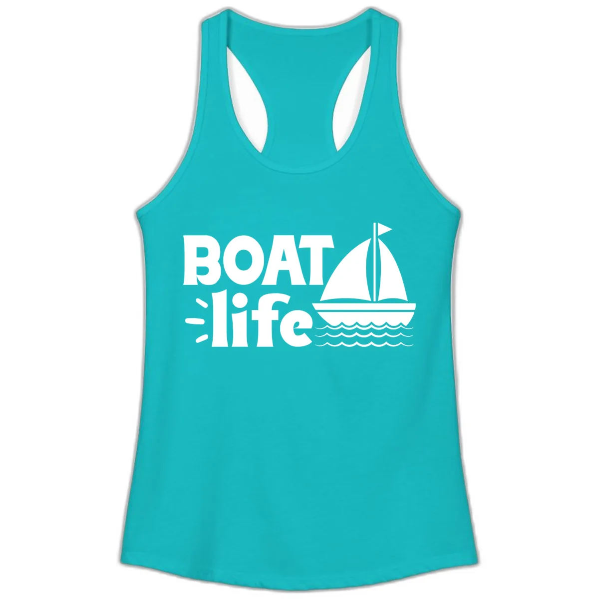 Boat Life Sailboat Design Ladies Tank in Tahiti Blue