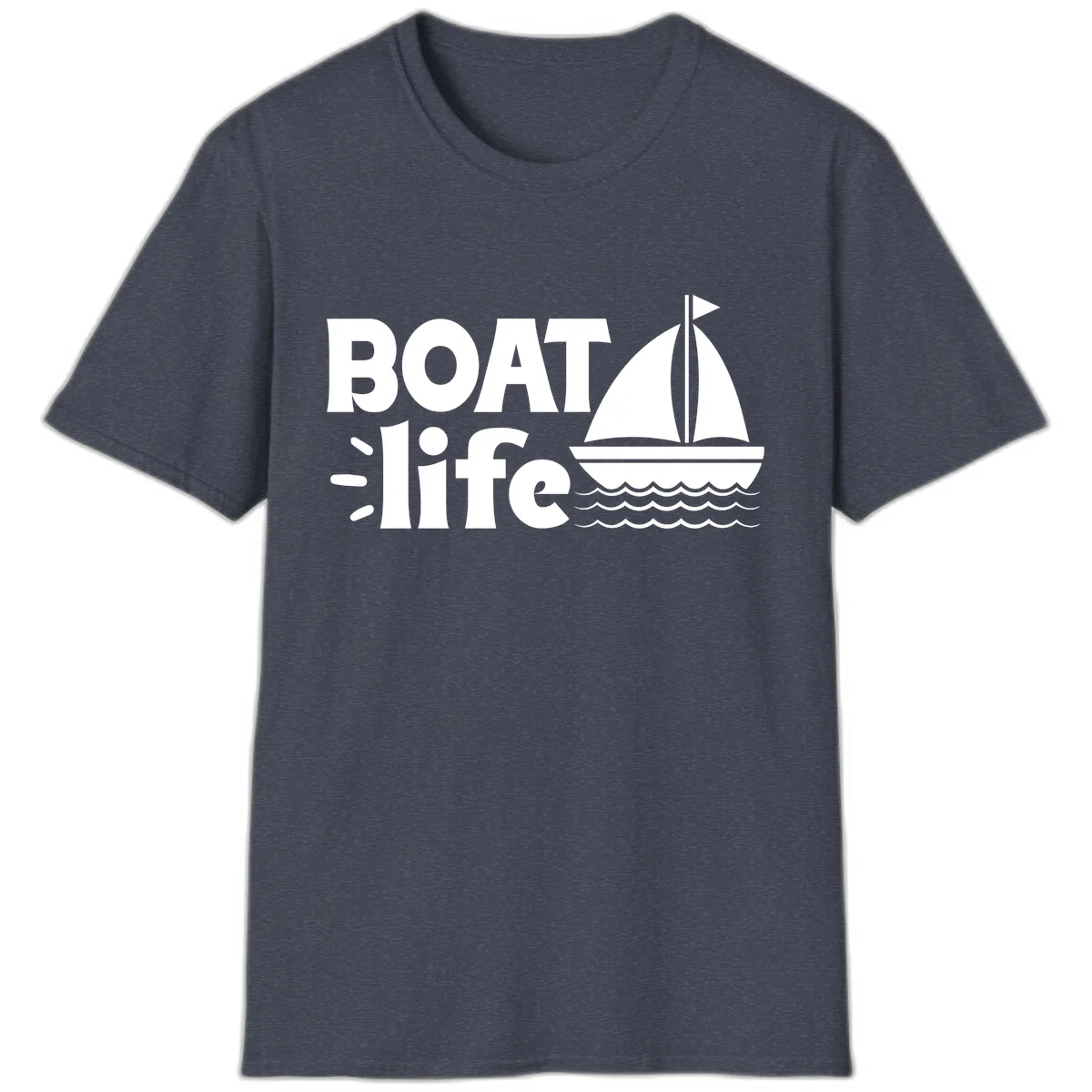 Boat Life Sailboat Design T-Shirt in Heather Navy
