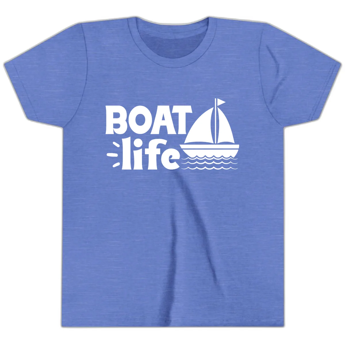 Boat Life Sailboat Design Youth T-Shirt in Heather Columbia Blue
