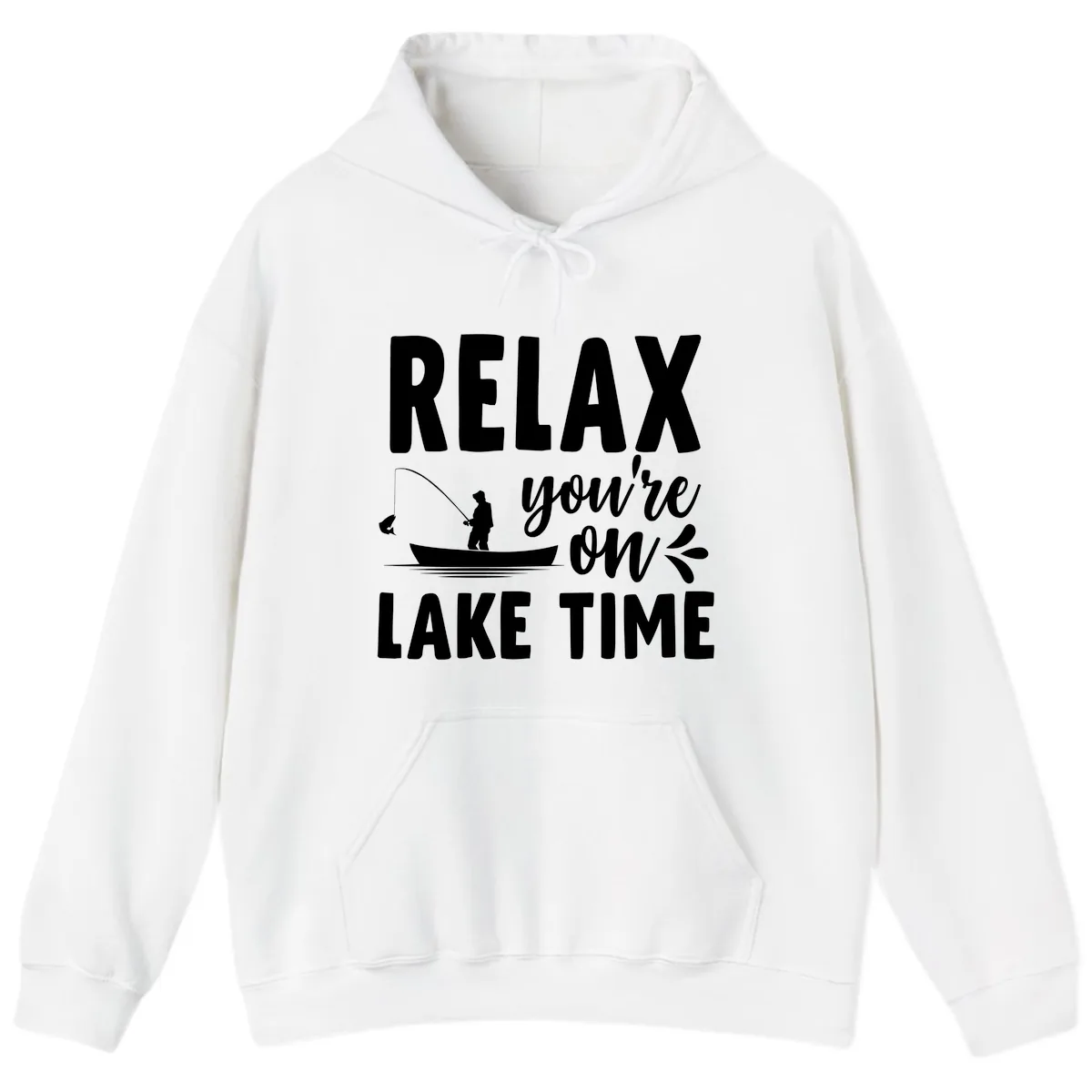 Relax You're On Lake Time Fishing Design Hoodie in White