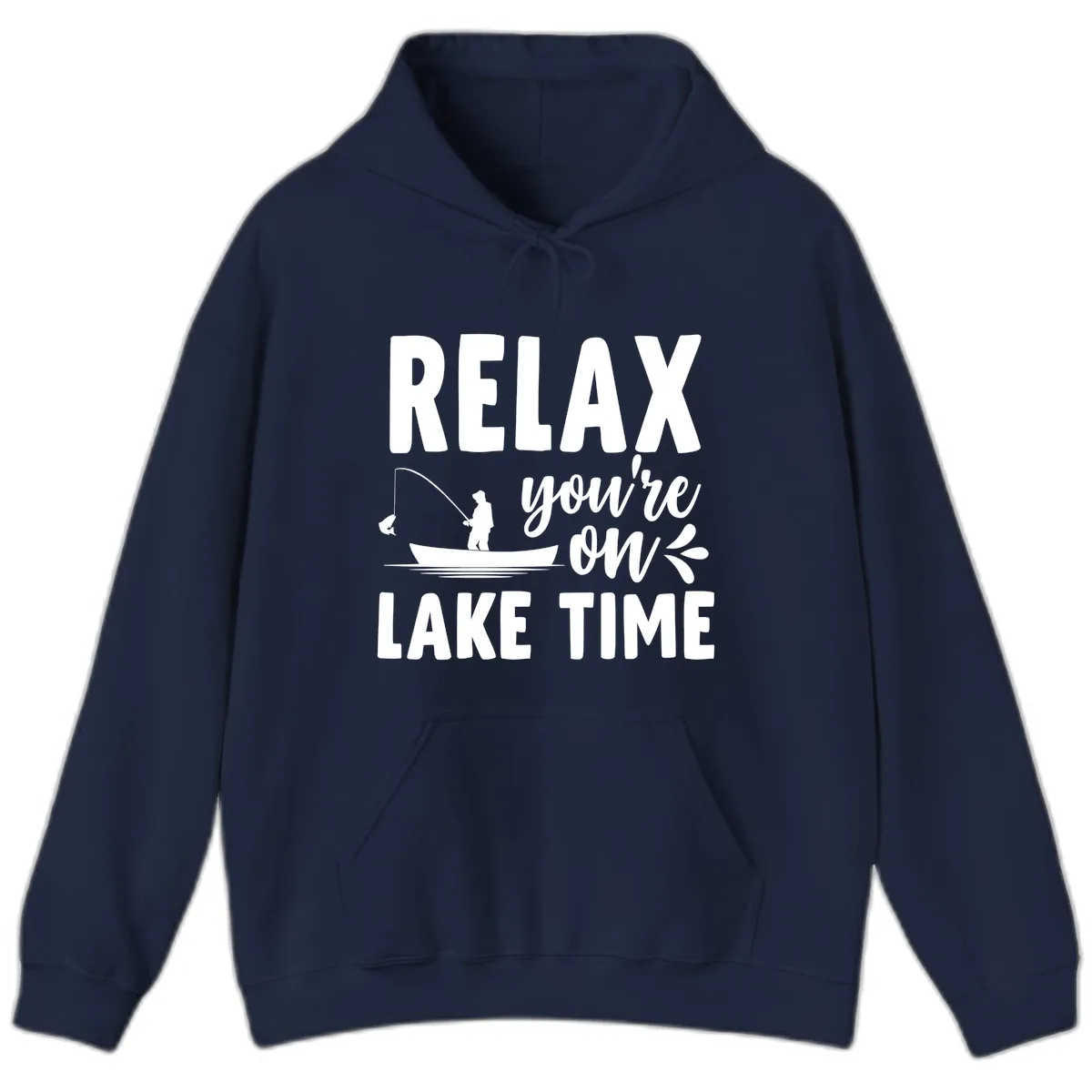 Relax You're On Lake Time Fishing Design Hoodie in Navy