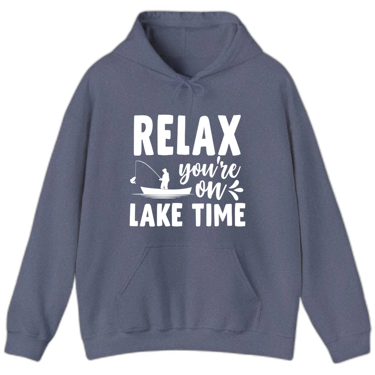 Relax You're On Lake Time Fishing Design Hoodie in Heather Navy