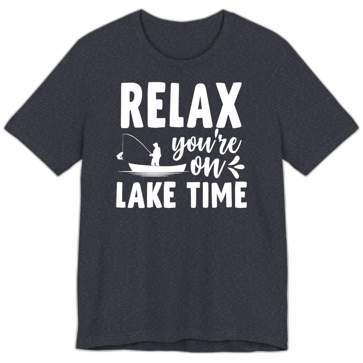 Relax You're On Lake Time Fishing Design Premium T-Shirt in Heather Navy