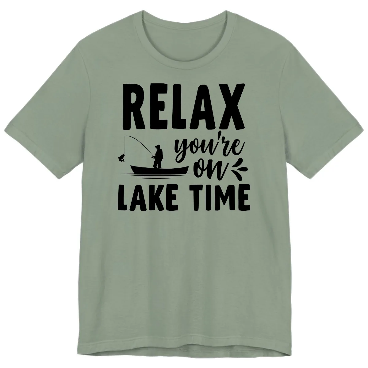 Relax You're On Lake Time Fishing Design Premium T-Shirt in Sage