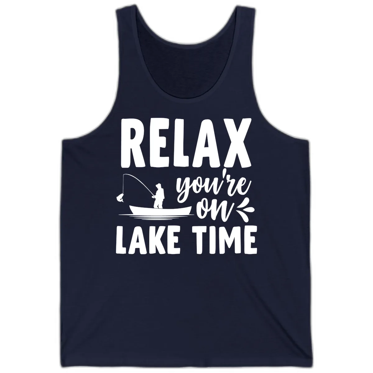 Relax You're On Lake Time Fishing Design Tank in Navy