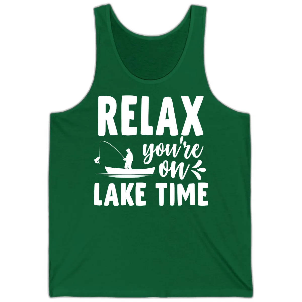 Relax You're On Lake Time Fishing Design Tank in Kelly
