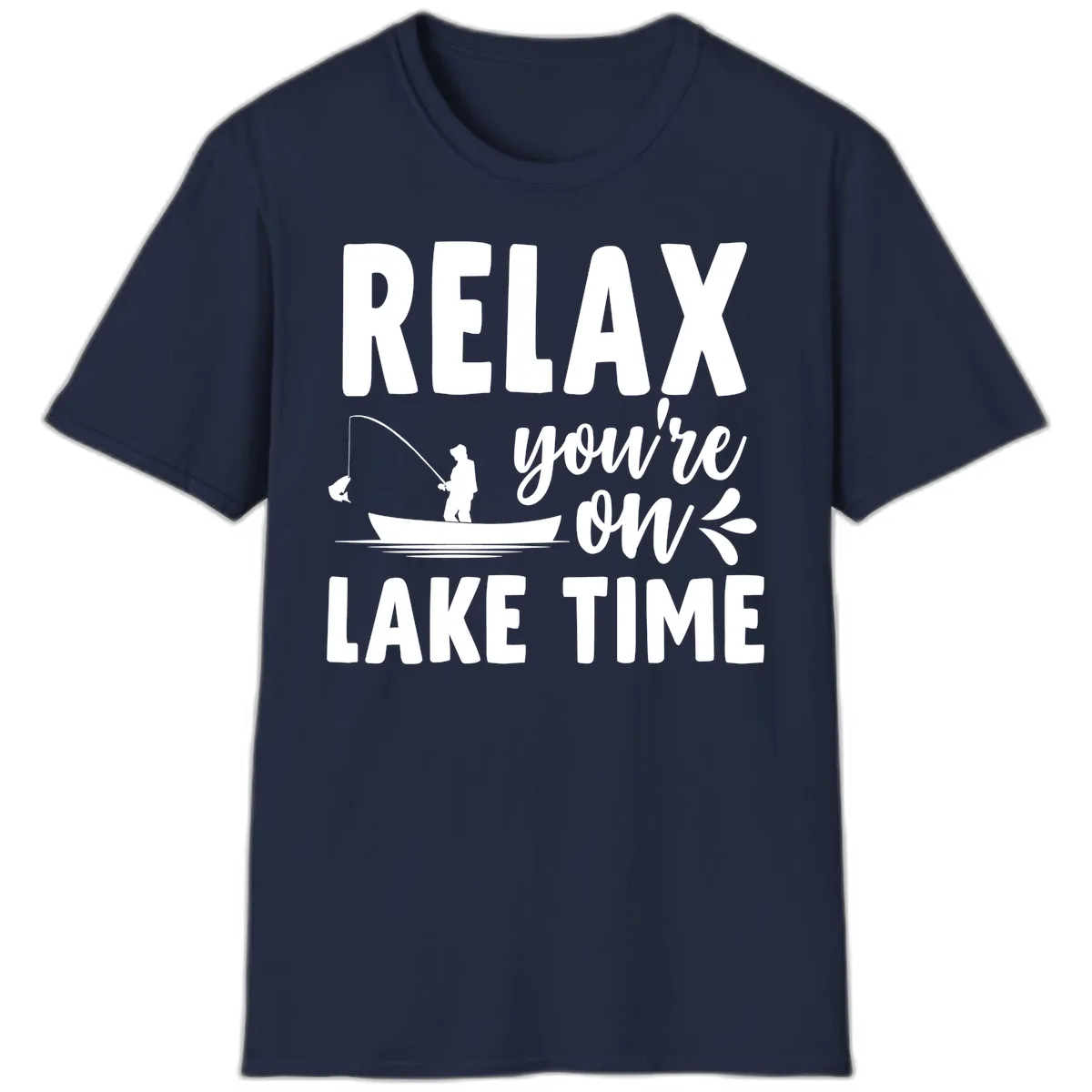 Relax You're On Lake Time Fishing Design T-Shirt in Navy
