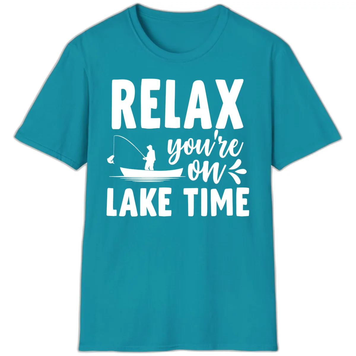 Relax You're On Lake Time Fishing Design T-Shirt in Tropical Blue