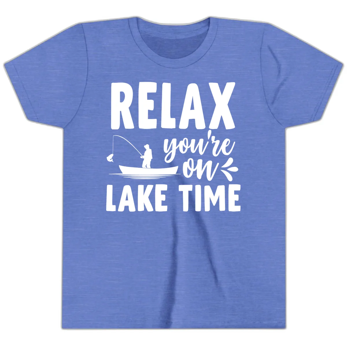 Relax You're On Lake Time Fishing Design Youth T-Shirt in Heather Columbia Blue