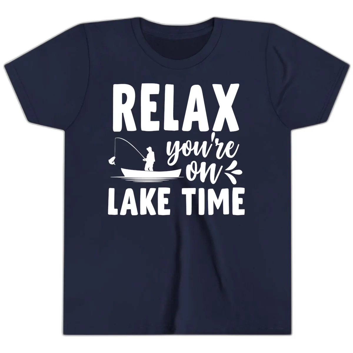 Relax You're On Lake Time Fishing Design Youth T-Shirt in Navy