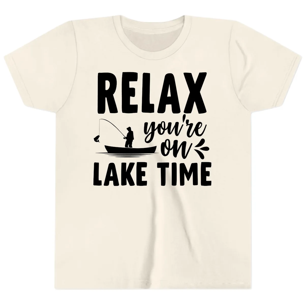 Relax You're On Lake Time Fishing Design Youth T-Shirt in Natural