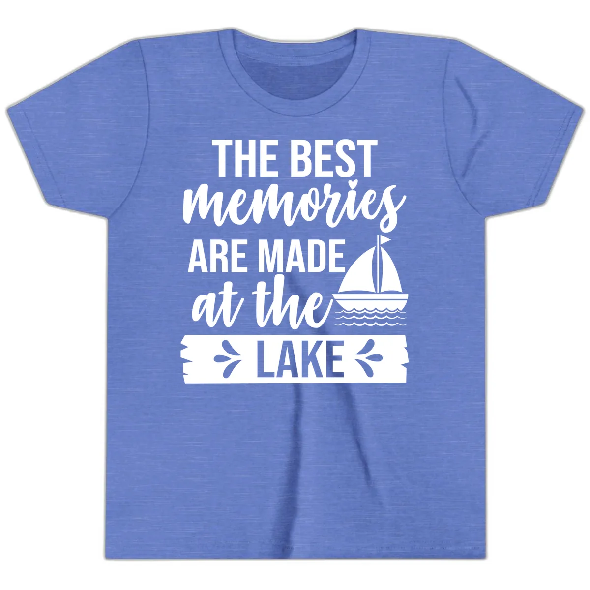 The Best Memories Are Made At The Lake Youth T-Shirt in Heather Columbia Blue
