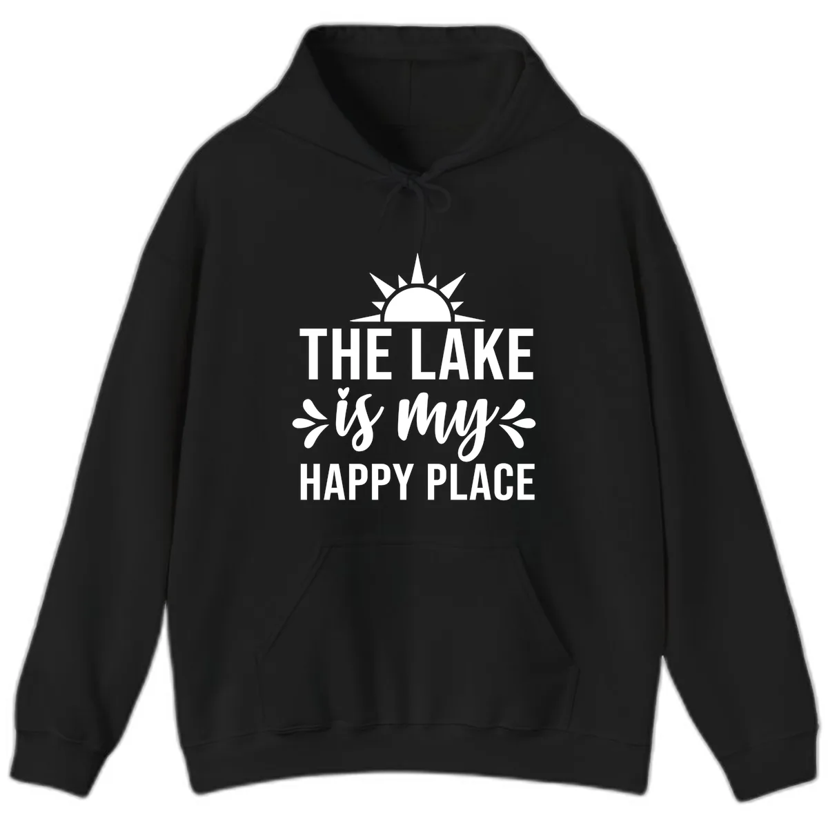 The Lake Is My Happy Place Design Hoodie in Black