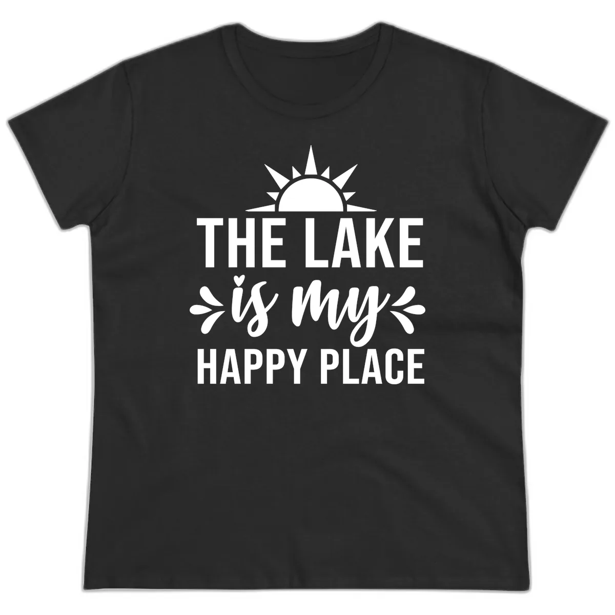 The Lake Is My Happy Place Design Ladies Tee in Black