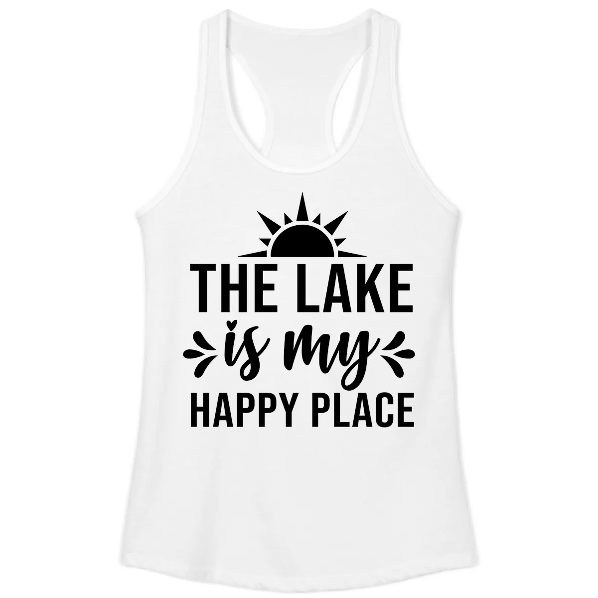 The Lake Is My Happy Place Design Ladies Tank in White