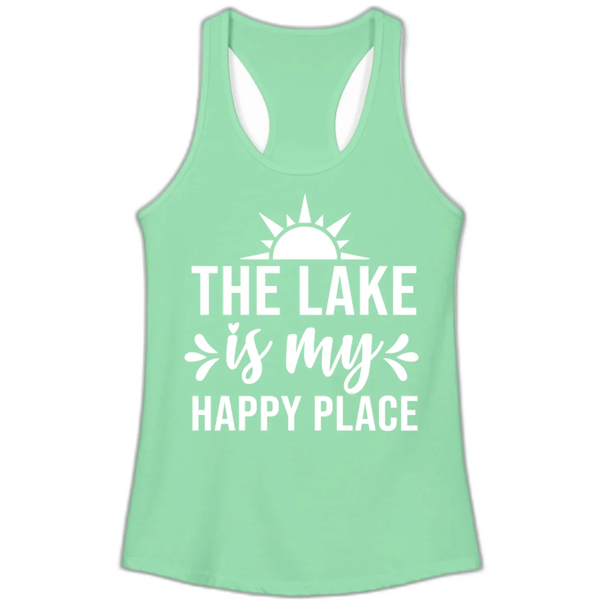 The Lake Is My Happy Place Design Ladies Tank in Solid Mint