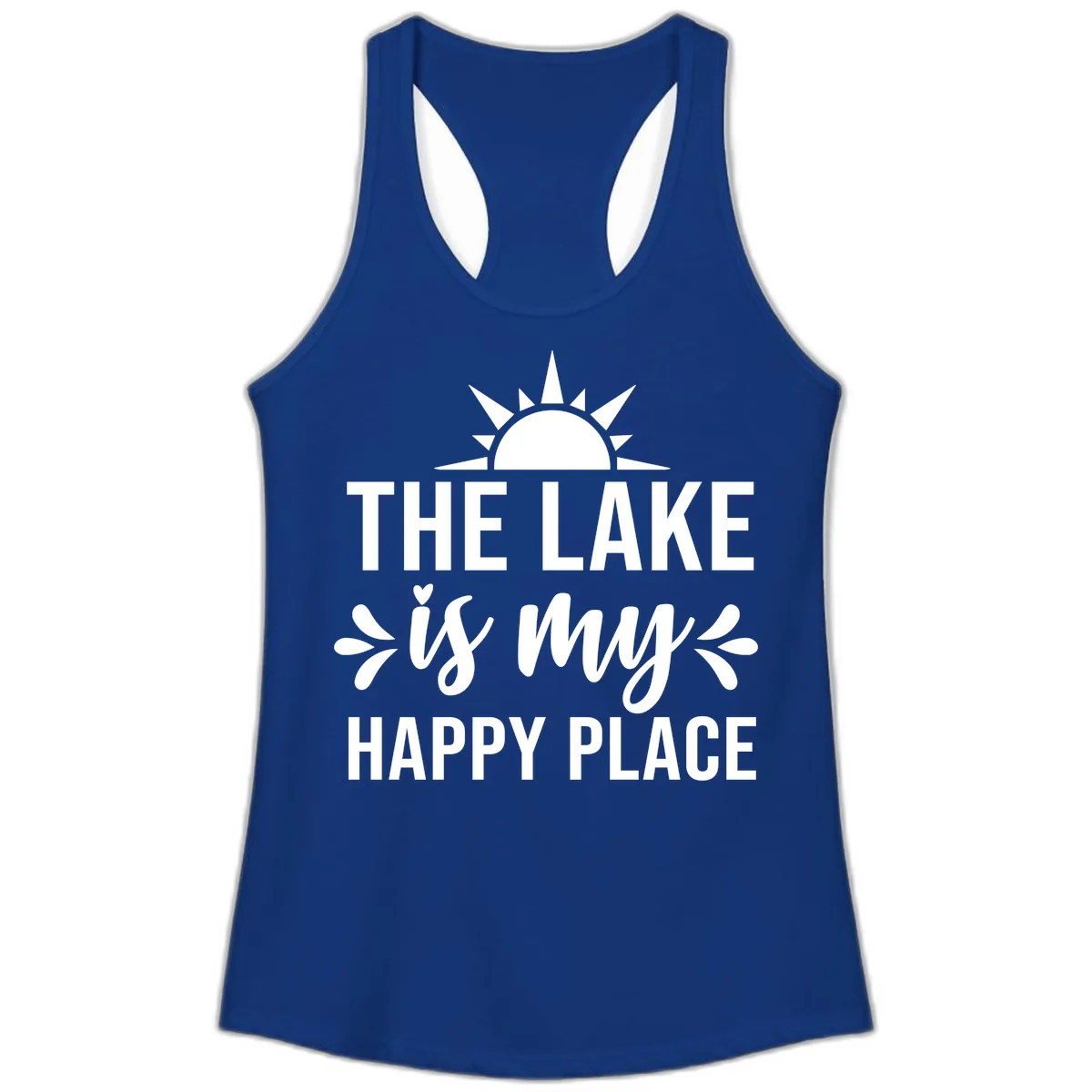 The Lake Is My Happy Place Design Ladies Tank in Solid Royal
