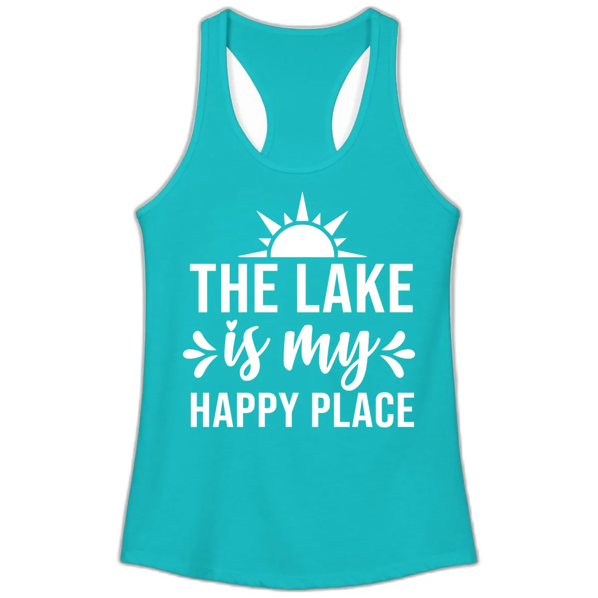 The Lake Is My Happy Place Design Ladies Tank in Tahiti Blue