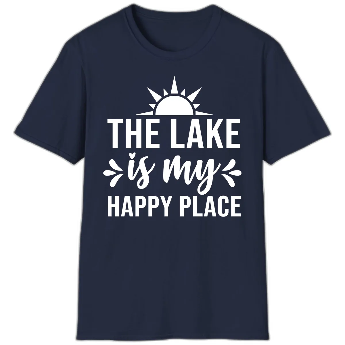 The Lake Is My Happy Place Design T-Shirt in Navy