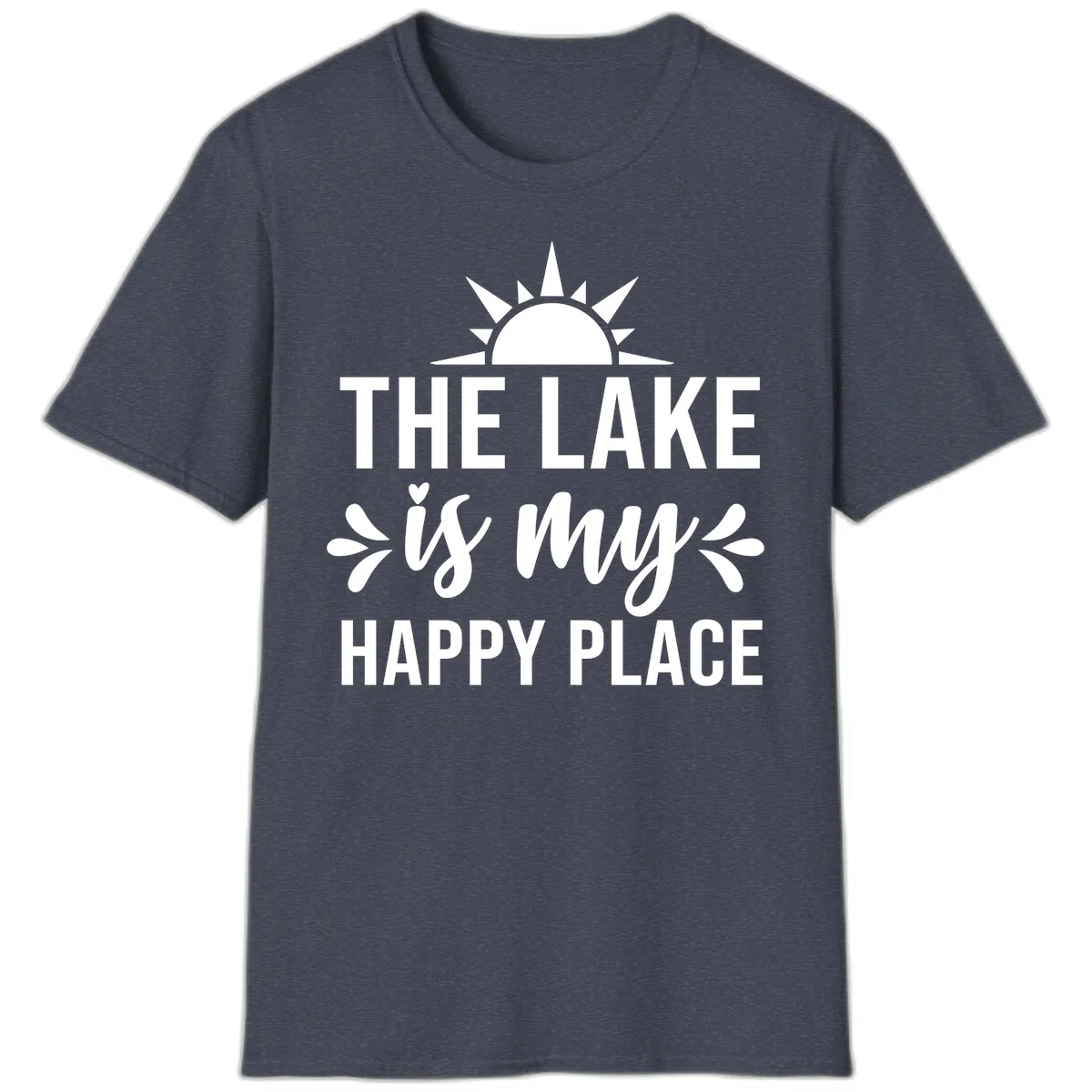 The Lake Is My Happy Place Design T-Shirt in Heather Navy