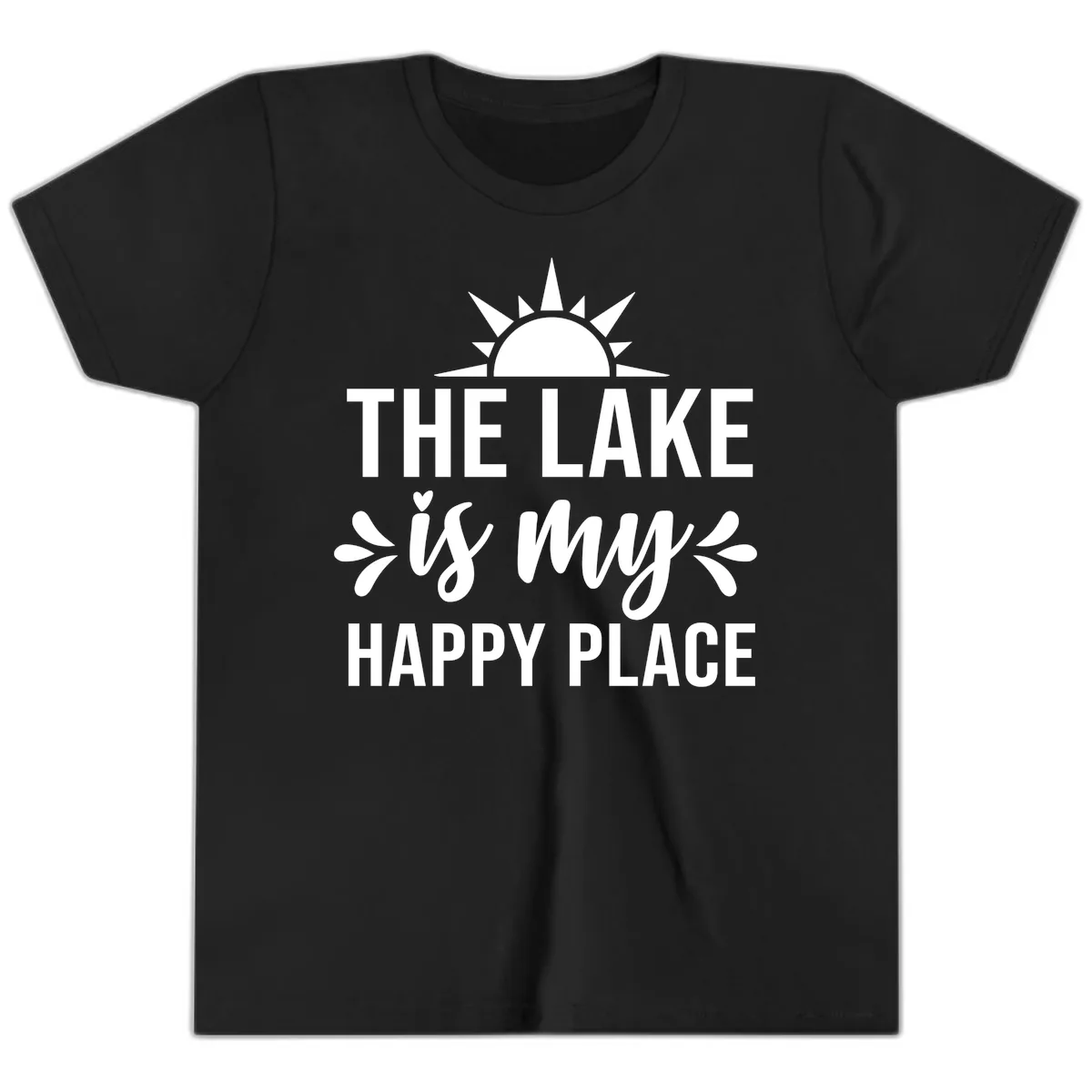 The Lake Is My Happy Place Design Youth T-Shirt in Black