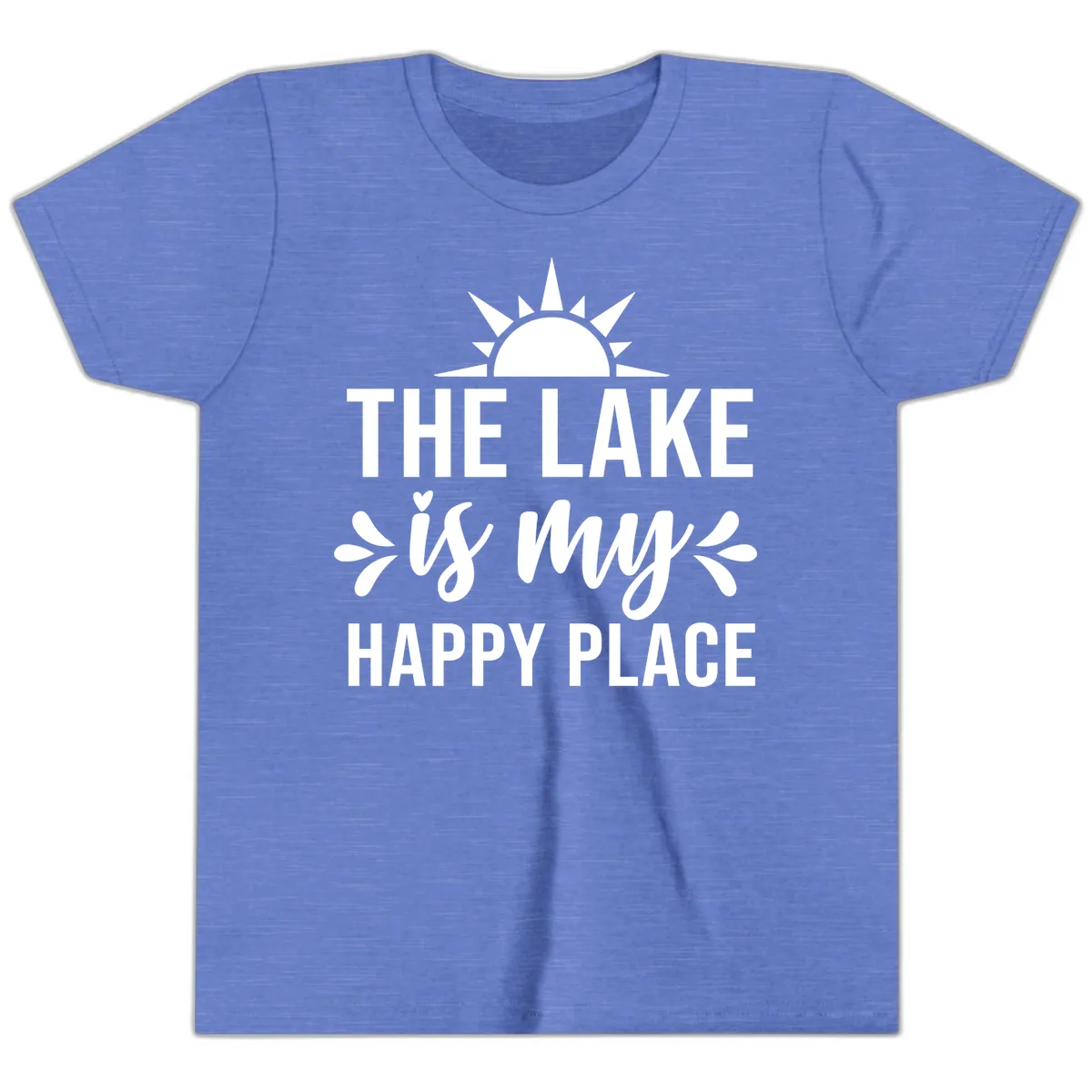 The Lake Is My Happy Place Design Youth T-Shirt in Heather Columbia Blue