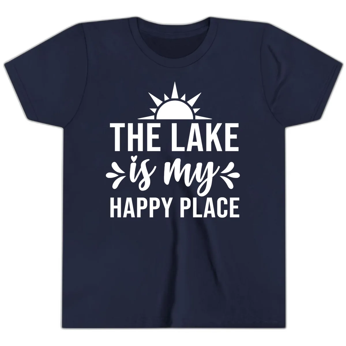 The Lake Is My Happy Place Design Youth T-Shirt in Navy