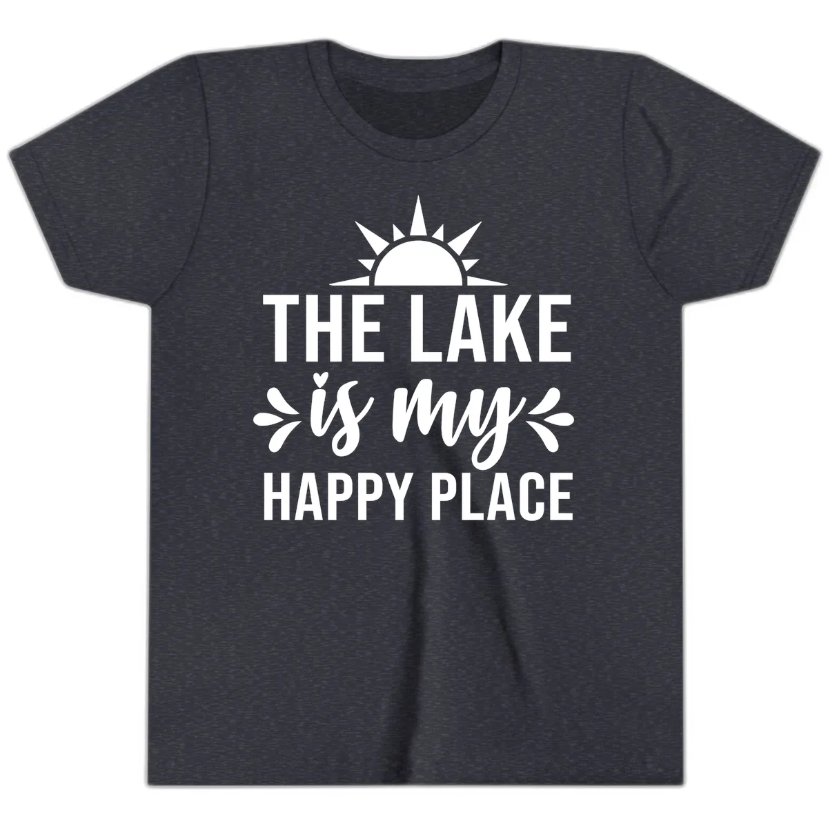 The Lake Is My Happy Place Design Youth T-Shirt in Heather Navy