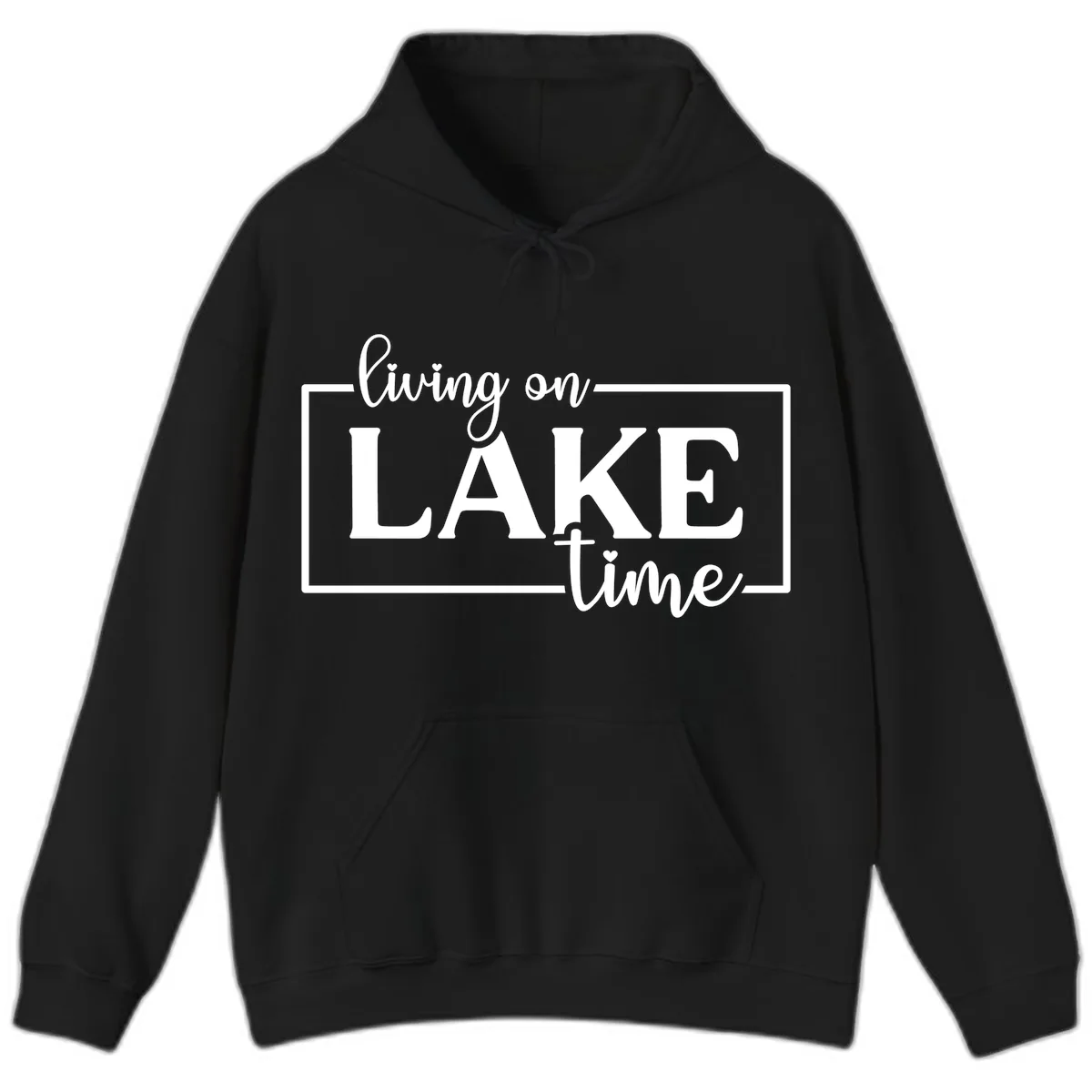 Living On Lake Time Lifestyle Design Hoodie in Black