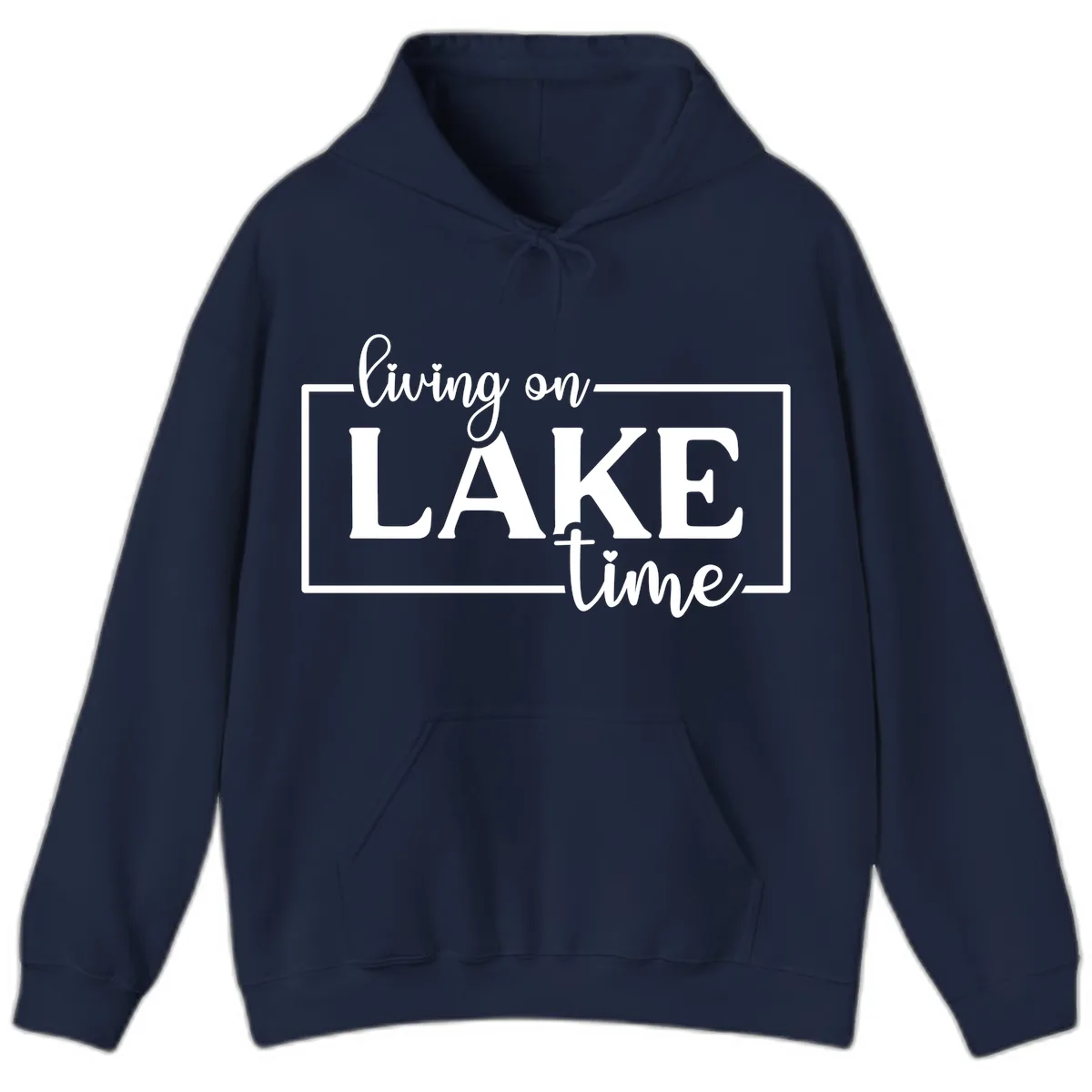 Living On Lake Time Lifestyle Design Hoodie in Navy