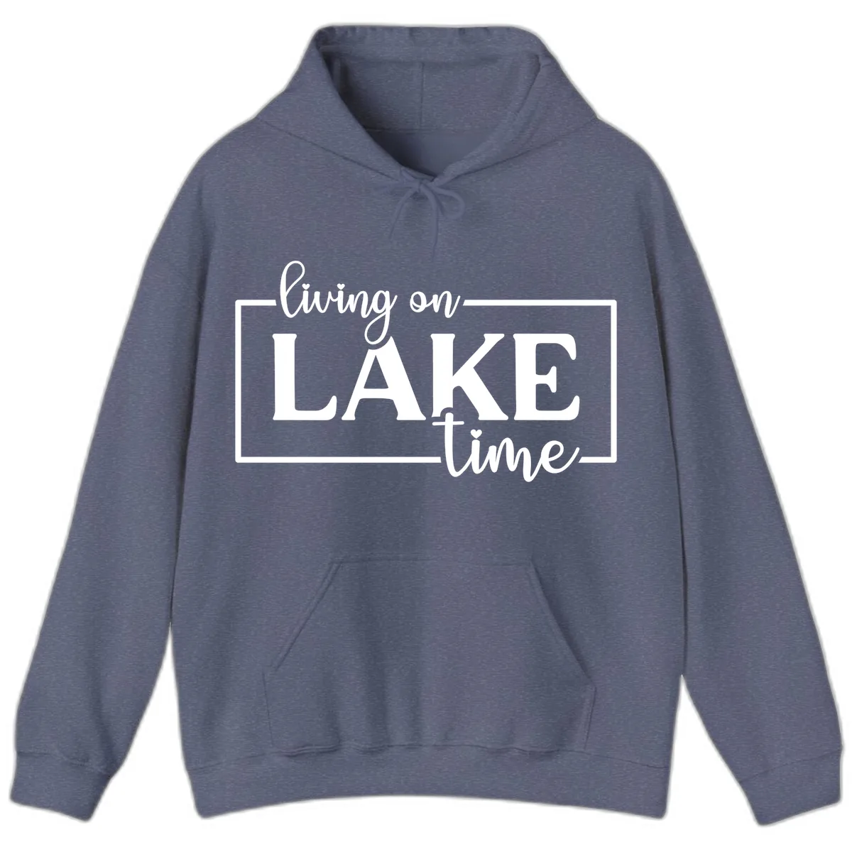 Living On Lake Time Lifestyle Design Hoodie in Heather Navy