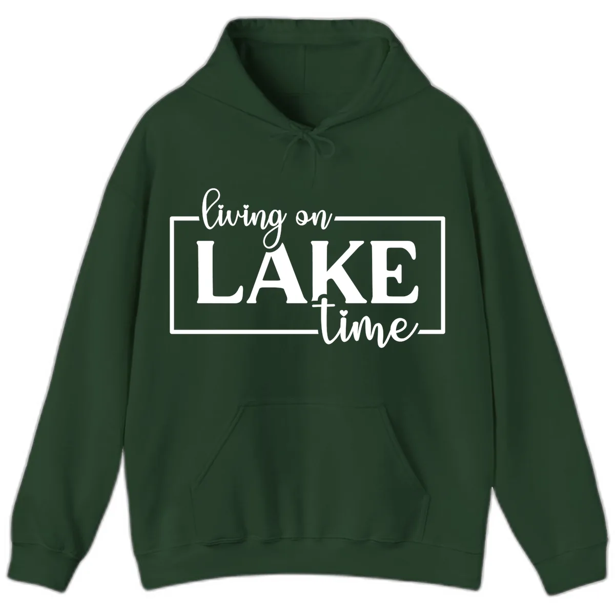 Living On Lake Time Lifestyle Design Hoodie in Forest Green