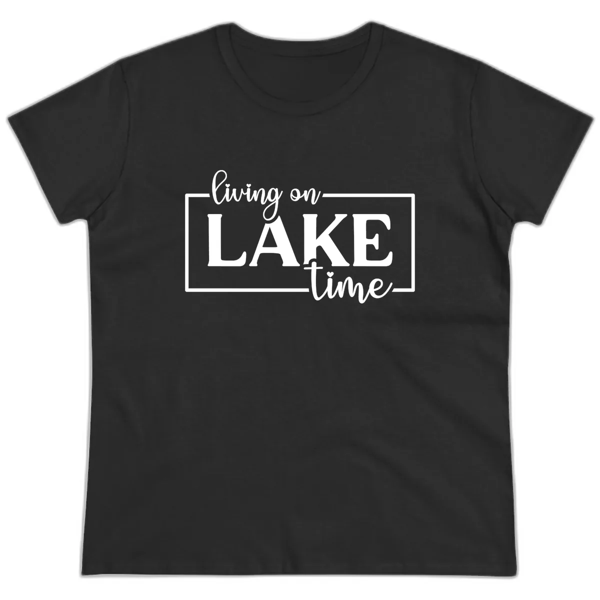 Living On Lake Time Lifestyle Design Ladies Tee in Black