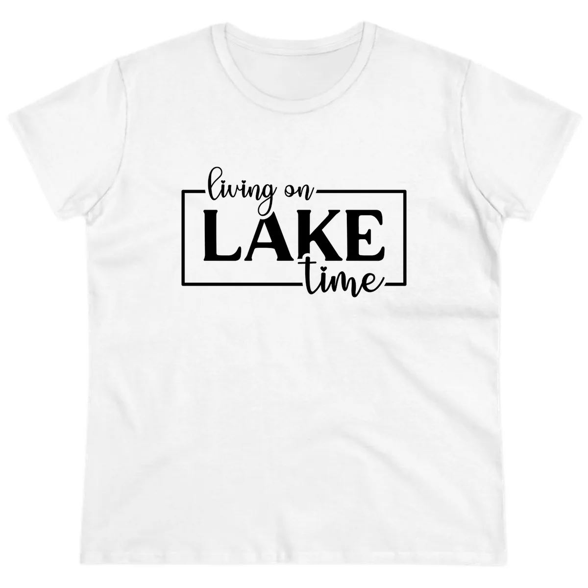 Living On Lake Time Lifestyle Design Ladies Tee in White