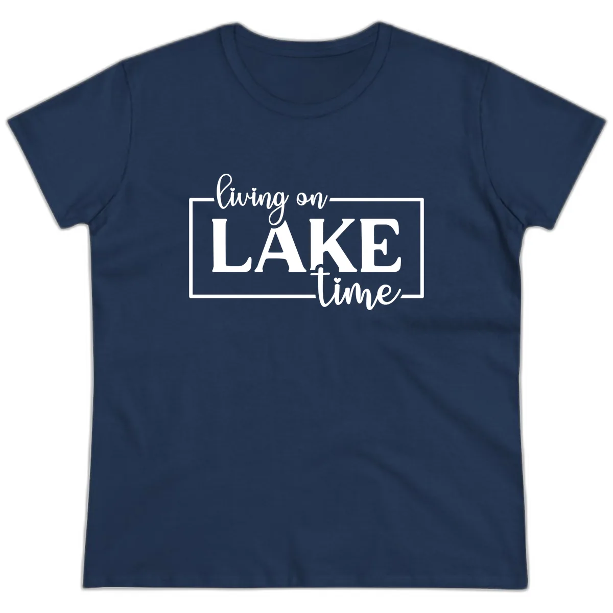 Living On Lake Time Lifestyle Design Ladies Tee in Navy