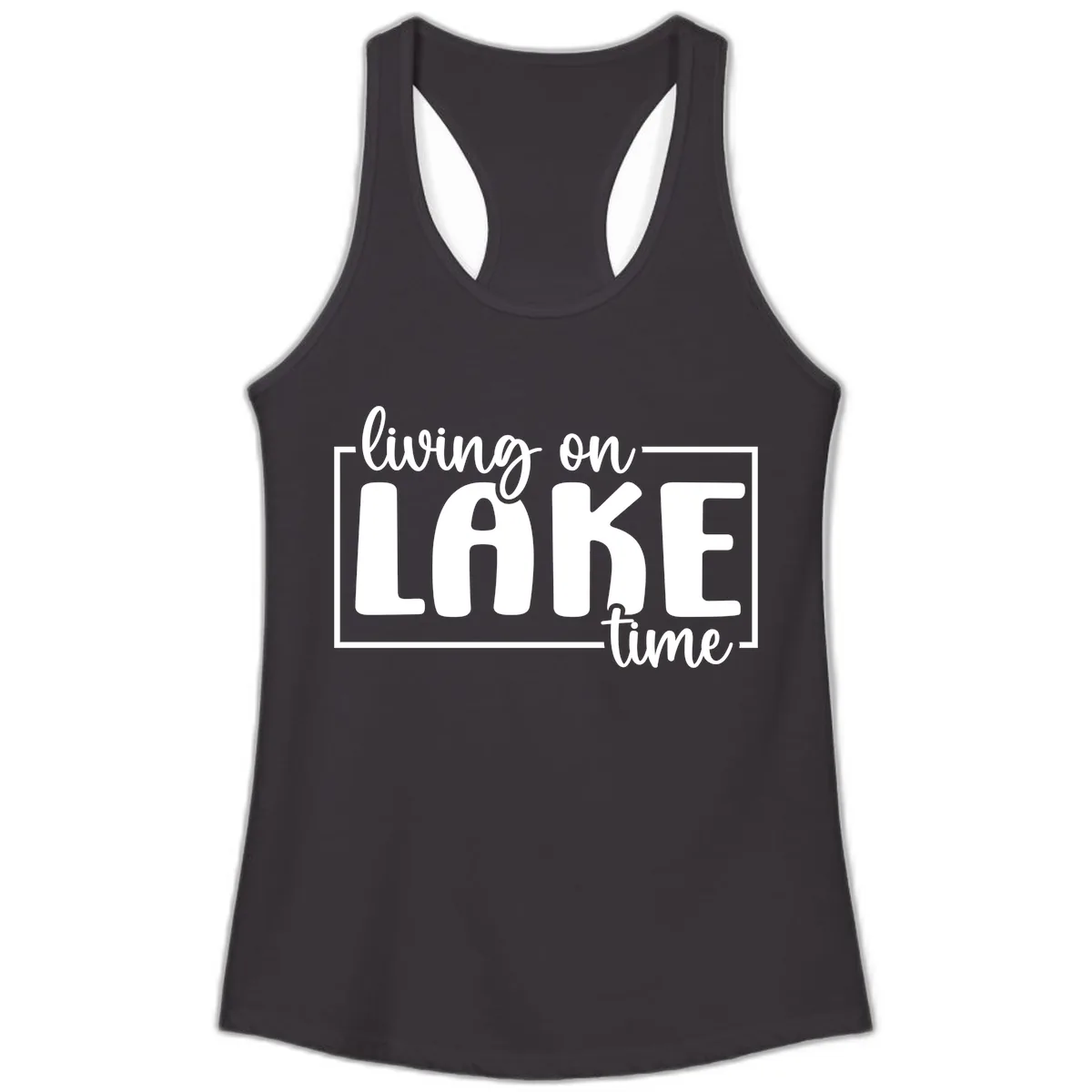 Living On Lake Time Lifestyle Ladies Tank in Black