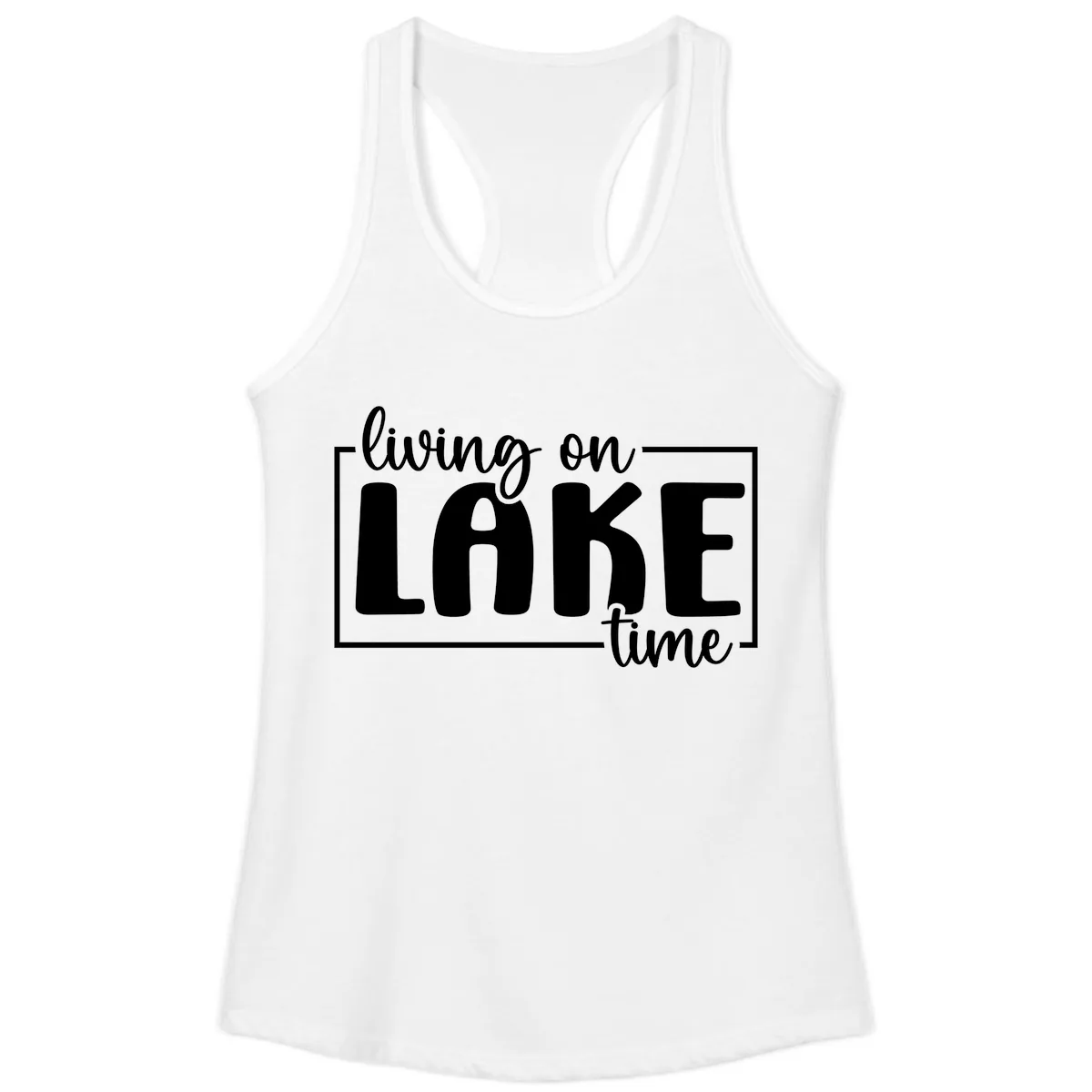 Living On Lake Time Lifestyle Ladies Tank in White