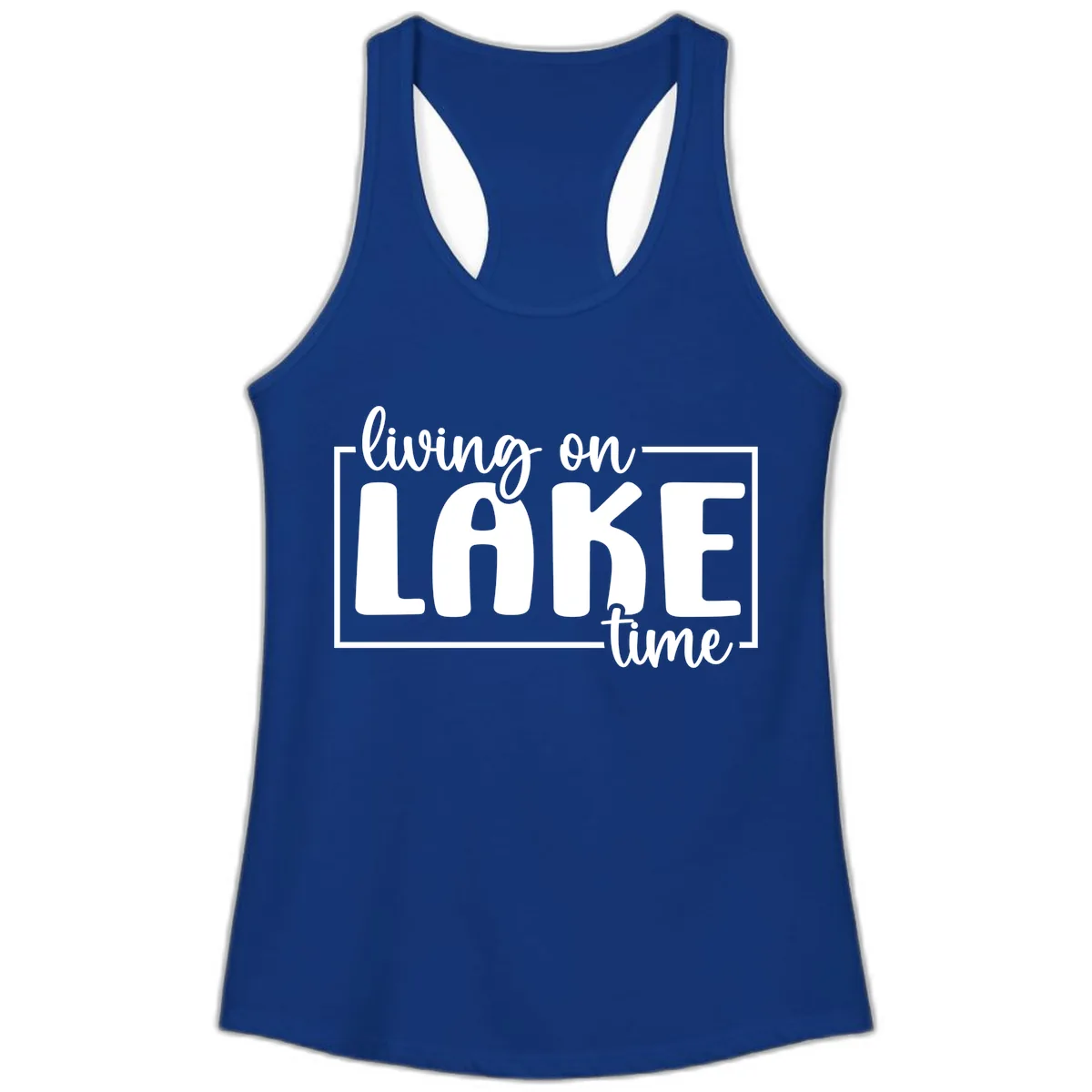 Living On Lake Time Lifestyle Ladies Tank in Solid Royal