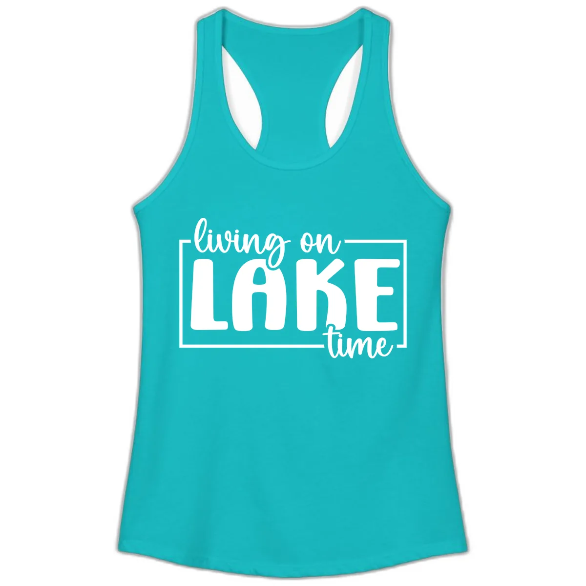 Living On Lake Time Lifestyle Ladies Tank in Tahiti Blue