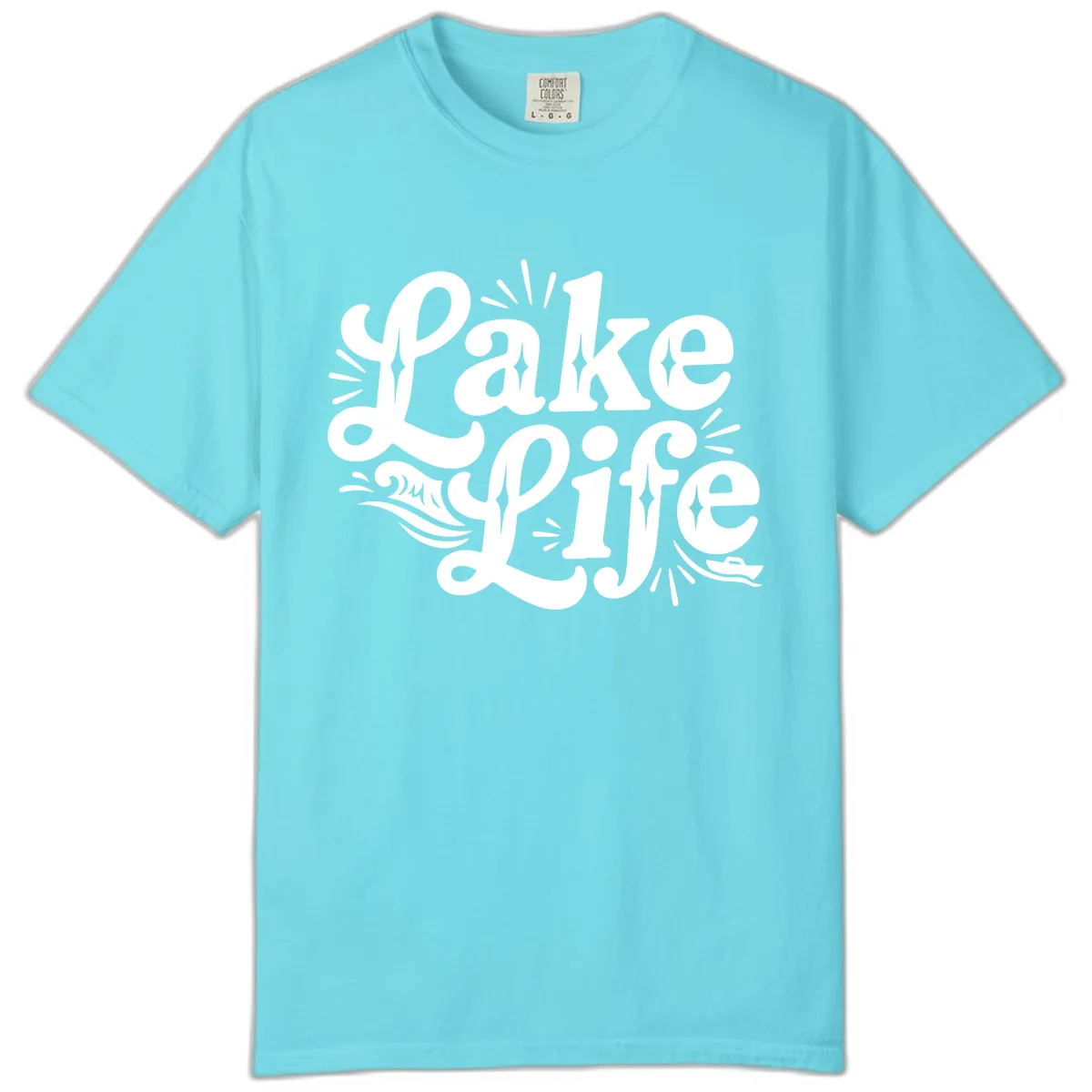 Lake Life Retro Typography Design Comfort Color in Lagoon Blue